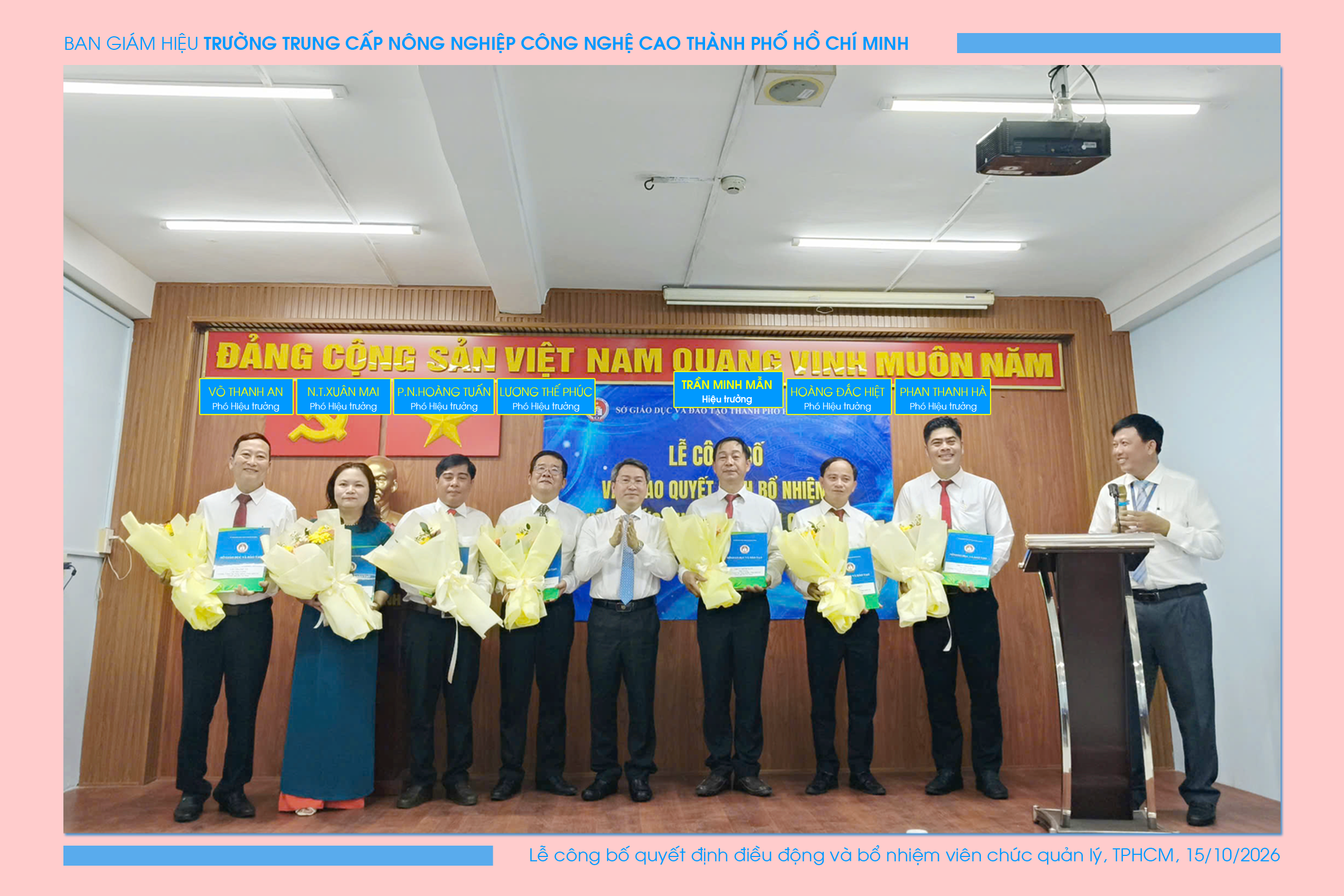 Giới thiệu về việc thành lập Trường Trung cấp Nông nghiệp Công nghệ cao Thành phố Hồ Chí Minh và thành viên Ban Giám hiệu
